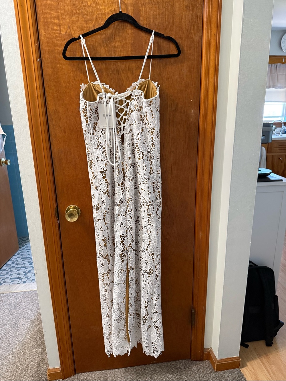 Hello Molly White Crochet Lace Maxi Slip Dress with Nude Lining - Picture 2 of 3